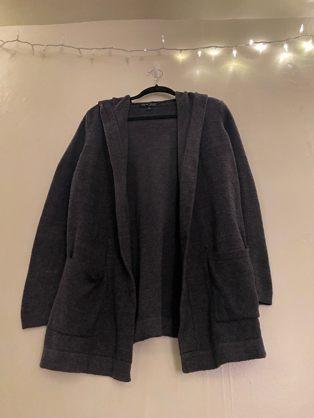 Barefoot Dreams Charcoal Grey Cozy Open-Front Plush Cardigan Pockets Warm Fuzzy - Picture 13 of 13